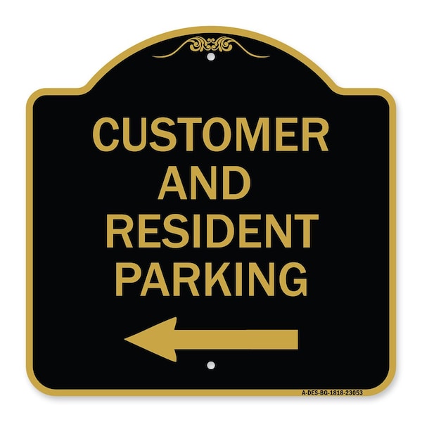 Reserved Parking Customer and Visitor Parking With Left Arrow, Black & Gold, A-DES-BG-1818-23053